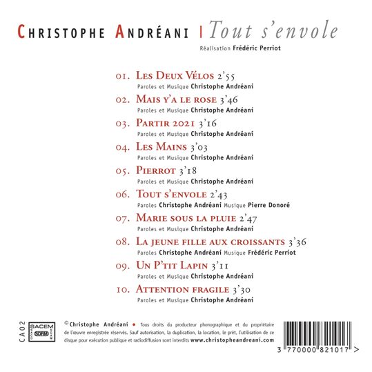 Christophe Andreani - Tout s'envole - CD verso